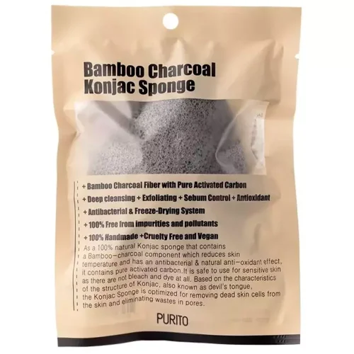 PURITO Bamboo Charcoal Konjac Sponge - Konjaková čisticí houbička s bambusovým uhlím