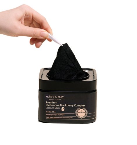 MARY&MAY Premium Idebenone Blackberry Complex Essence Mask - Jednorázová revitalizačná pleťová maska 20ks
