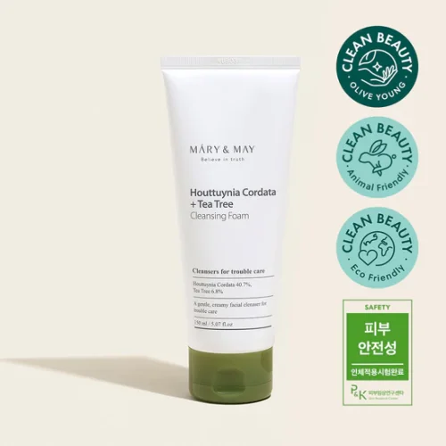 MARY&MAY Houttuynia Cordata + Tea Tree Cleansing Foam - Upokojujúca čistiaca pena pre problematickú pleť